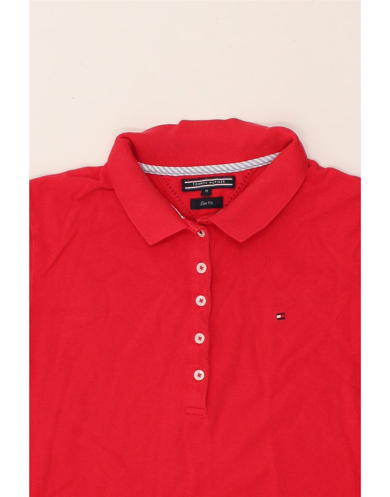 TOMMY HILFIGER Womens Slim Fit Polo Shirt UK 14 Medium Red | Vintage Tommy Hilfiger | Thrift | Second-Hand Tommy Hilfiger | Used Clothing | Messina Hembry 