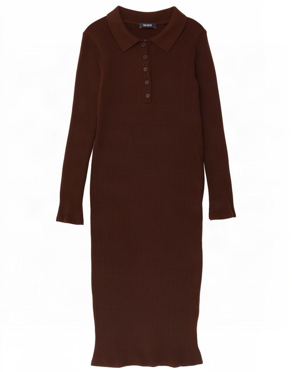 Zara Womens Long Sleeve Jumper Dress UK 12 Medium Brown Cotton