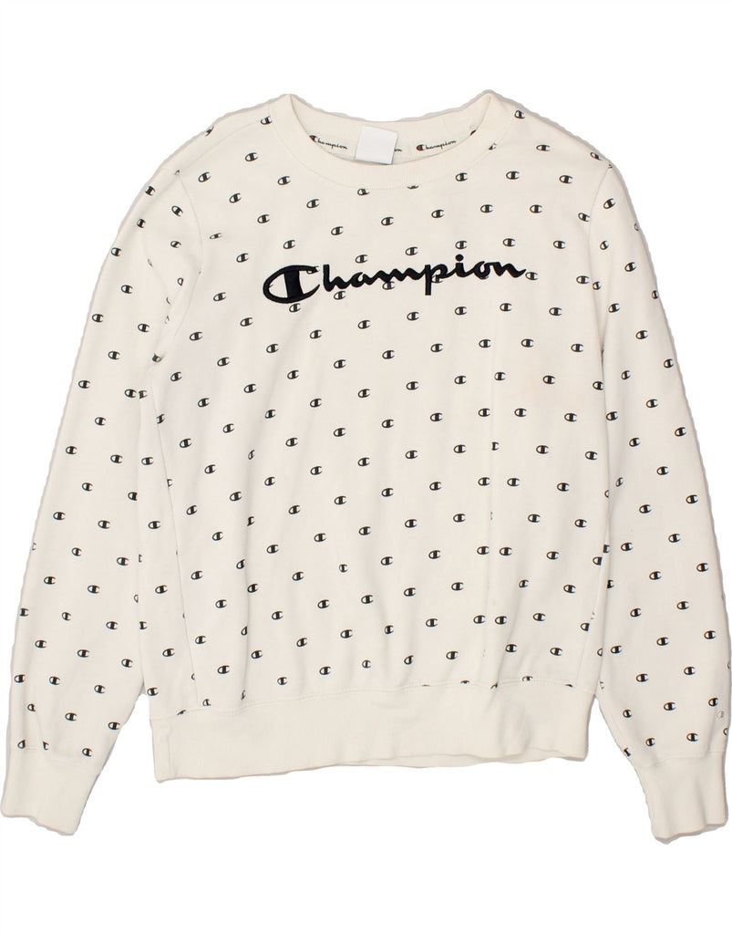 CHAMPION Womens Graphic Sweatshirt Jumper UK 16 Large White Cotton Logo Vintage Champion and Second-Hand Champion from Messina Hembry 