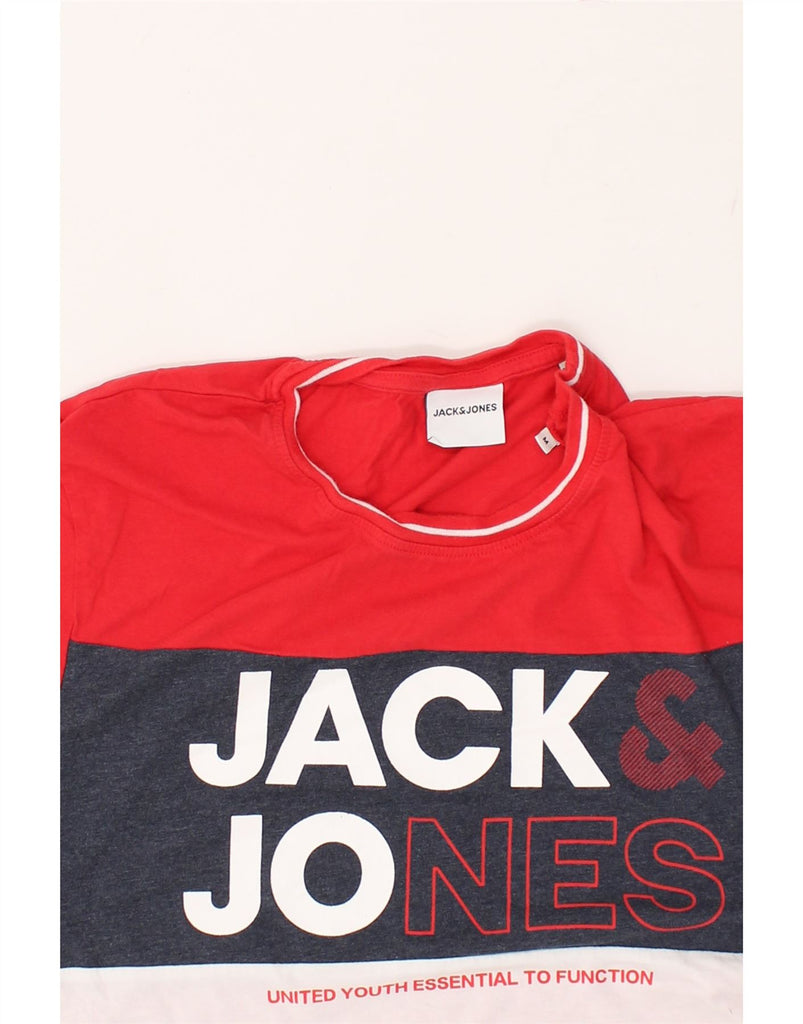 JACK & JONES Mens Graphic T-Shirt Top Medium Red Colourblock Cotton | Vintage Jack & Jones | Thrift | Second-Hand Jack & Jones | Used Clothing | Messina Hembry 