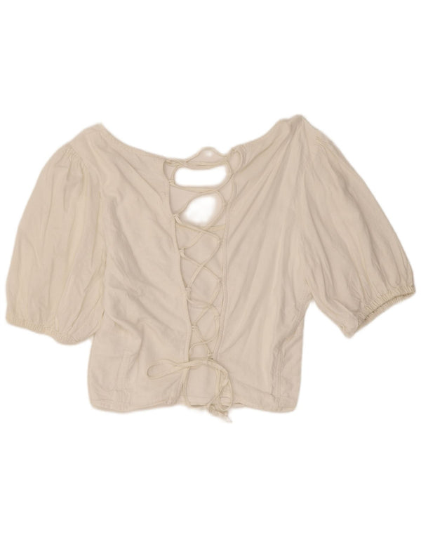 Abercrombie & Fitch Womens Short Sleeve Crop Top UK 18 XL Off White Linen