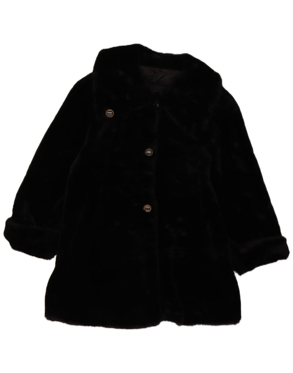 Vintage Womens Oversized Faux Fur Overcoat UK 14 Medium Black