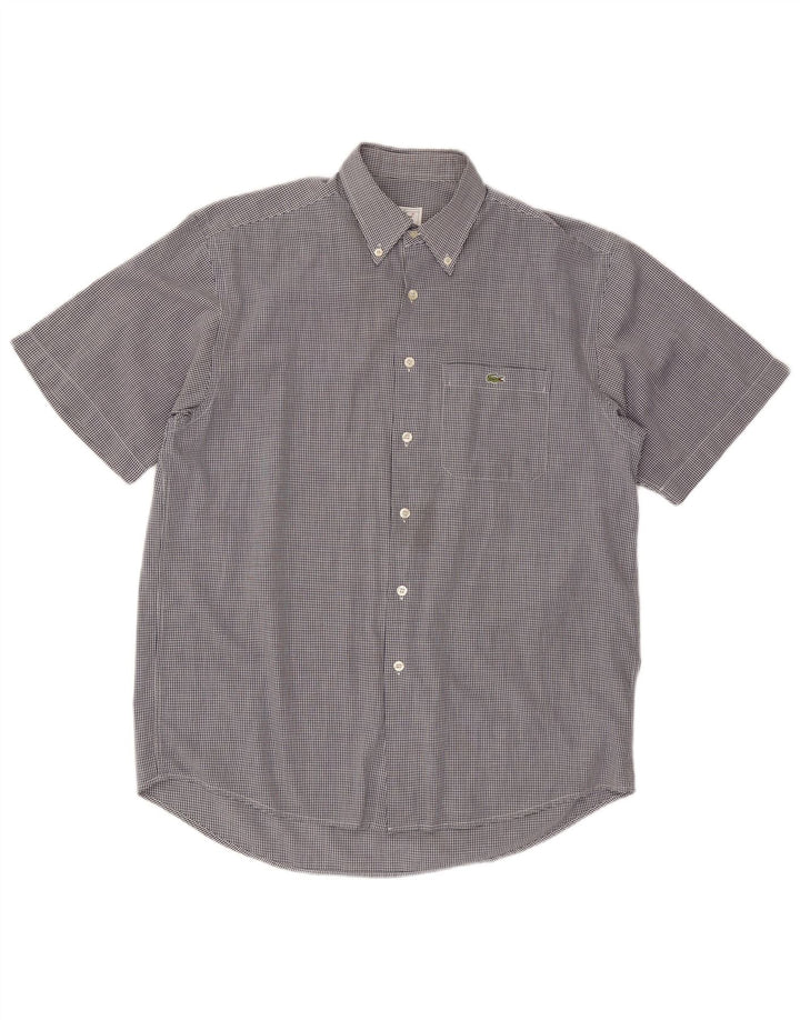 LACOSTE Mens Short Sleeve Shirt Medium Navy Blue Gingham Cotton
