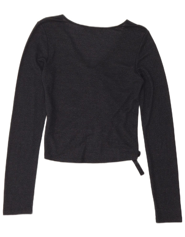 All Saints Womens Crop Top Long Sleeve UK 12 Medium Navy Blue Viscose