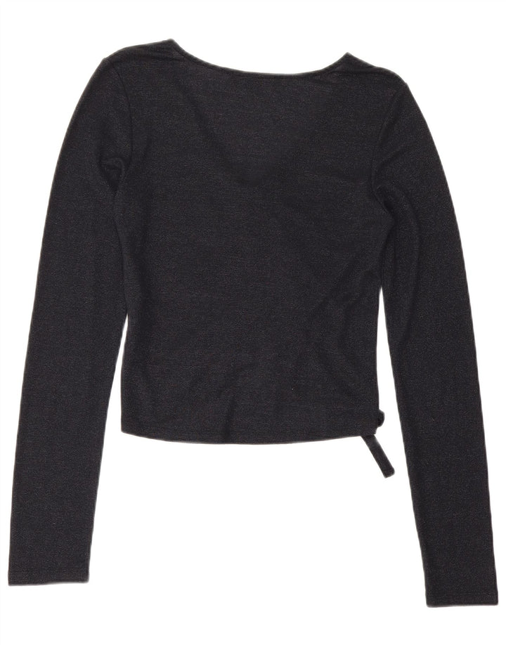 All Saints Womens Crop Top Long Sleeve UK 12 Medium Navy Blue Viscose