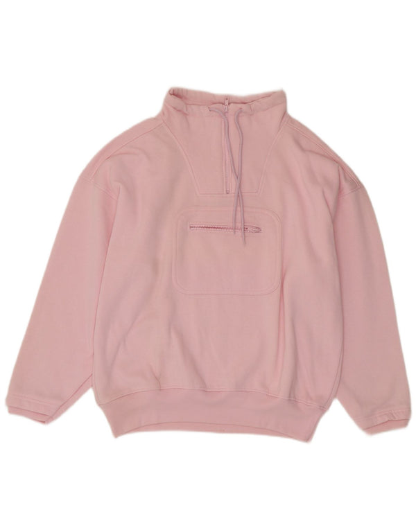 Vintage Womens Oversized Zip Neck Sweatshirt Jumper UK 16 Large Pink