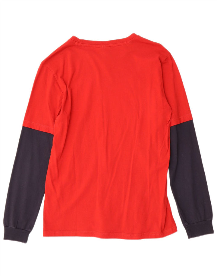 CHAMPION Boys Graphic Top Long Sleeve 13-14 Years XL Red Colourblock