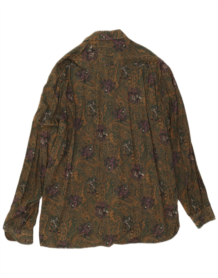 Vintage Mens Shirt XL Khaki Paisley Viscose
