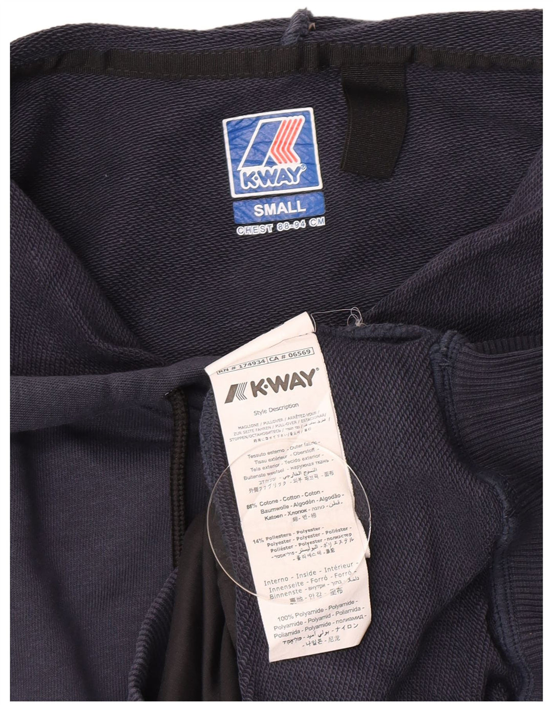 K-Way Mens Hoodie Jumper Small Navy Blue Cotton