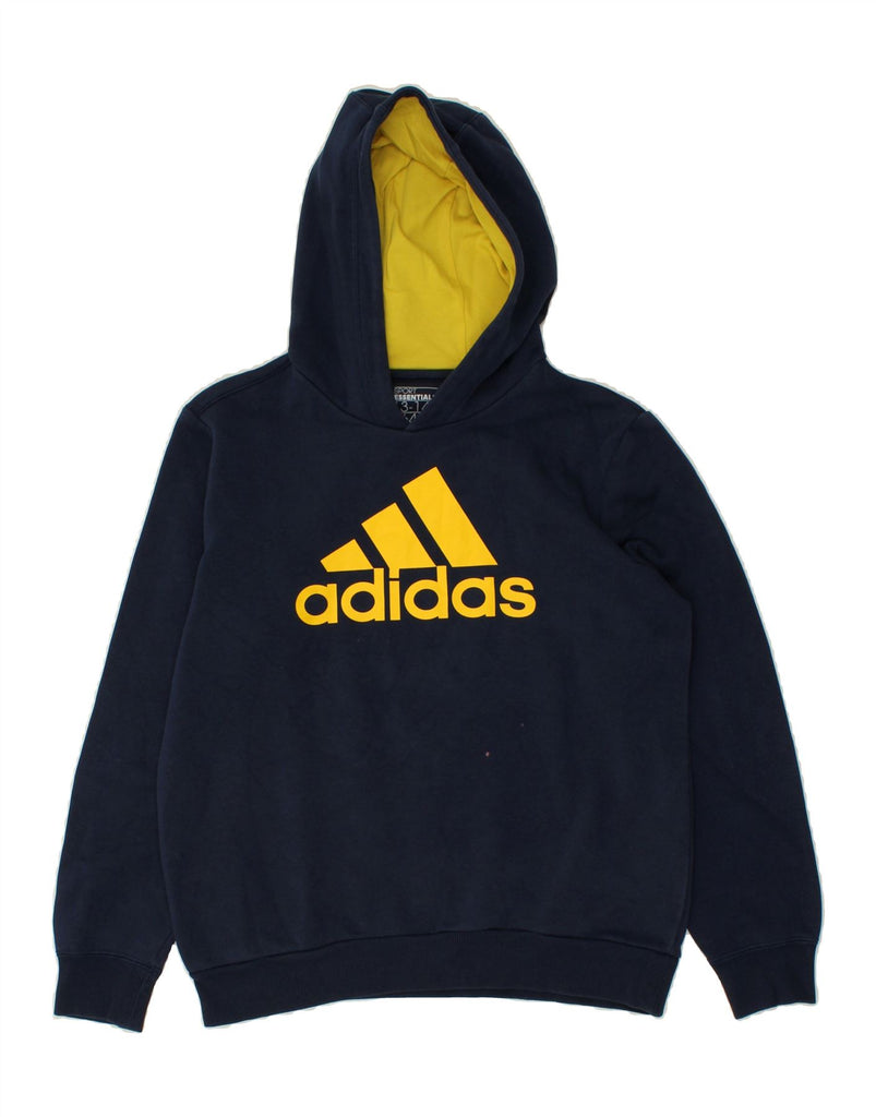 ADIDAS Boys Graphic Hoodie Jumper 13-14 Years Navy Blue Cotton Vintage Adidas and Second-Hand Adidas from Messina Hembry 