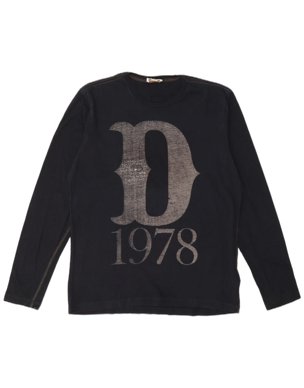 Diesel Mens Graphic Top Long Sleeve Large Navy Blue Cotton