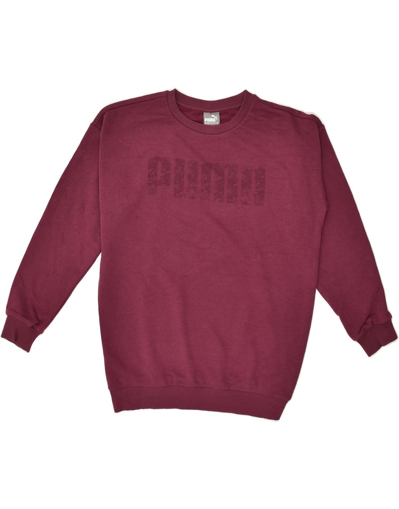 PUMA Womens Oversized Graphic Sweatshirt Jumper UK 8 Small Burgundy Cotton | Vintage Puma | Thrift | Second-Hand Puma | Used Clothing | Messina Hembry 