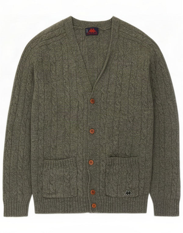 Kappa Mens Cardigan Sweater Large Green Wool