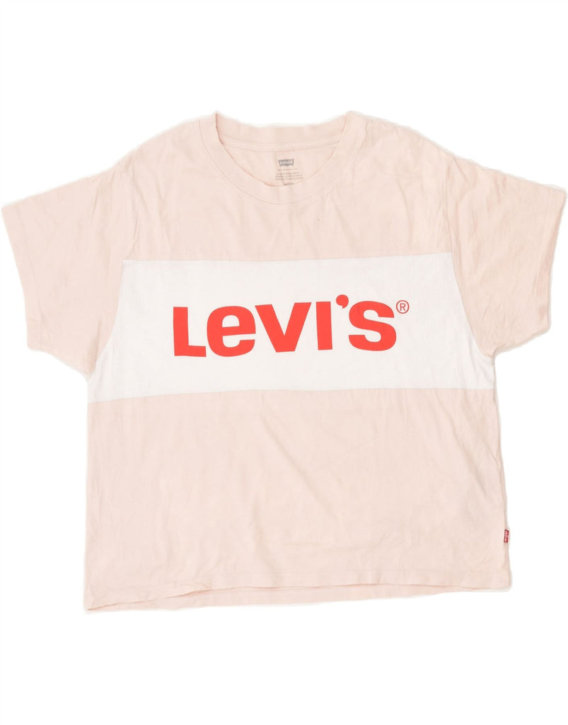 LEVI'S Womens Oversized Graphic T-Shirt Top UK 10 Small Pink Colourblock | Vintage Levi's | Thrift | Second-Hand Levi's | Used Clothing | Messina Hembry 