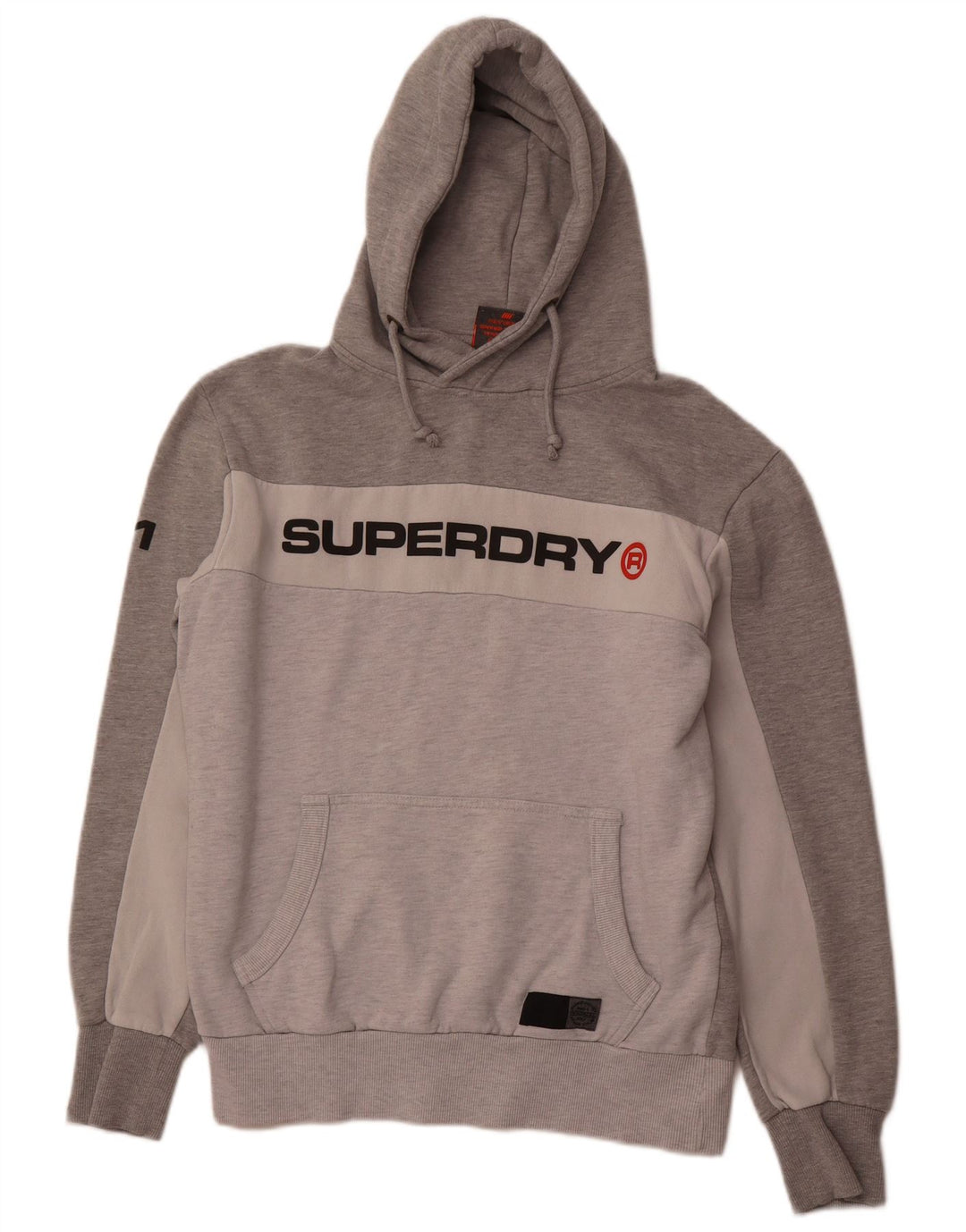 SUPERDRY Mens Graphic Hoodie Jumper XL Grey Colourblock Cotton