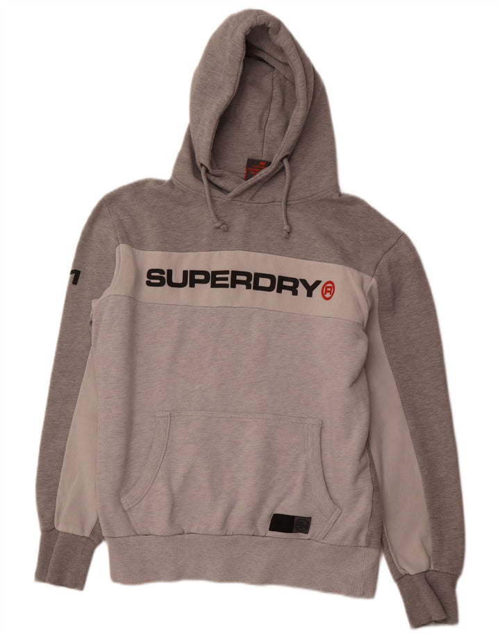 SUPERDRY Mens Graphic Hoodie Jumper XL Grey Colourblock Cotton
