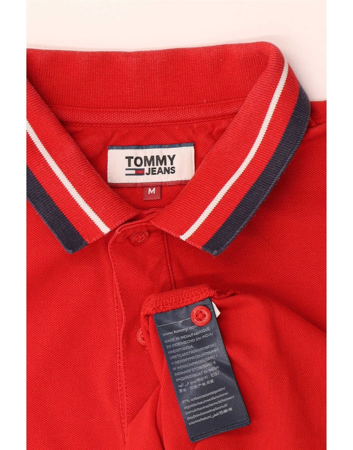 Tommy Hilfiger Mens Polo Shirt Medium Red Striped Cotton