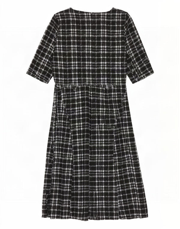 Oasis Womens 3/4 Sleeve A-Line Dress UK 14 Large Black Check Polyester