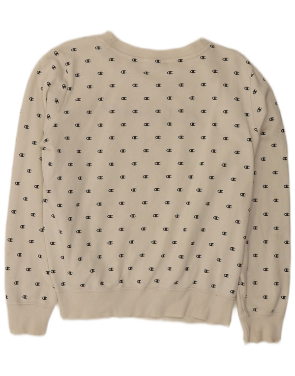 Champion Womens Graphic Sweatshirt Jumper UK 16 Large Off White Cotton