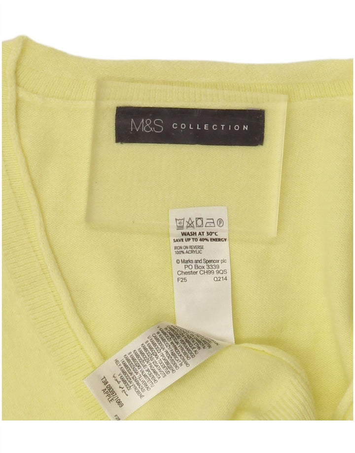 MARKS & SPENCER Womens V-Neck Jumper Sweater UK 10 Small Yellow Acrylic