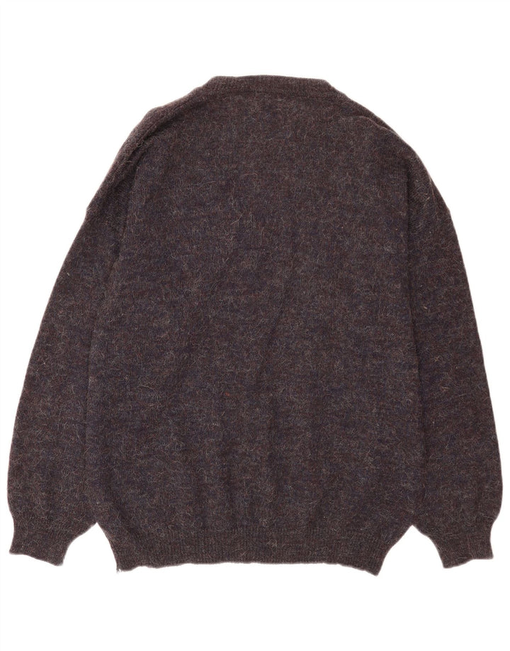 NANI BON Mens V-Neck Jumper Sweater Large Grey Geometric Acrylic