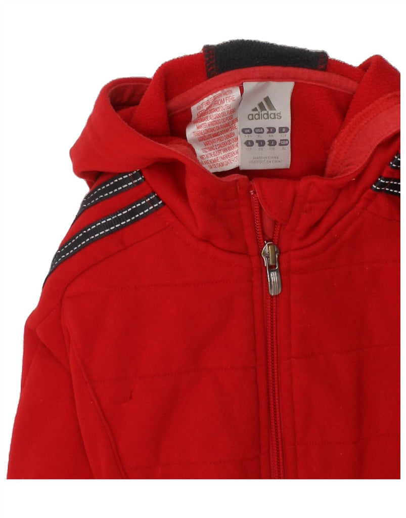 ADIDAS Boys Zip Hoodie Sweater 7-8 Years Red Colourblock Polyester Vintage Adidas and Second-Hand Adidas from Messina Hembry 