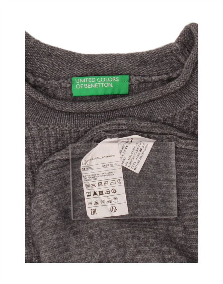 BENETTON Womens Crew Neck Jumper Sweater UK 16 Large Grey Wool Vintage Benetton and Second-Hand Benetton from Messina Hembry 