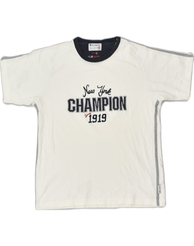 CHAMPION Boys Graphic T-Shirt Top 13-14 Years XL  White Cotton | Vintage Champion | Thrift | Second-Hand Champion | Used Clothing | Messina Hembry 