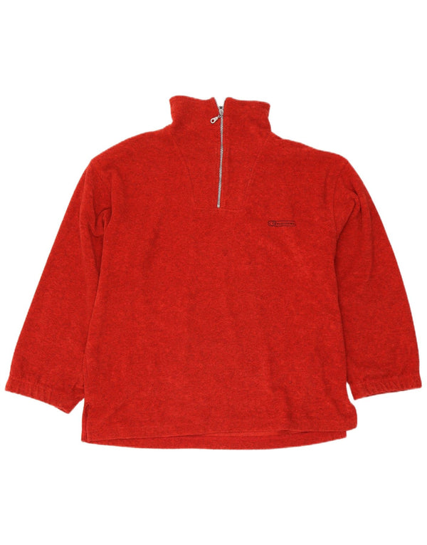 Shamp Mens Loose Fit Zip Neck Fleece Jumper Small Red Polyester