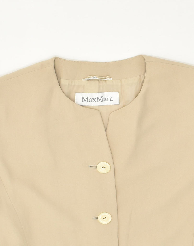 MAX MARA Womens Longline 4 Button Blazer Jacket UK 12 Medium Beige Viscose | Vintage Max Mara | Thrift | Second-Hand Max Mara | Used Clothing | Messina Hembry 