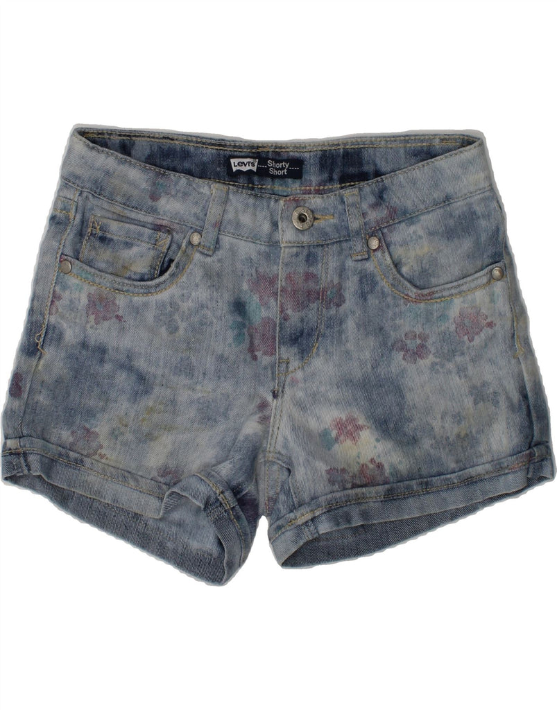 LEVI'S Girls Graphic Denim Shorts 9-10 Years W24  Blue Floral Ramie | Vintage Levi's | Thrift | Second-Hand Levi's | Used Clothing | Messina Hembry 