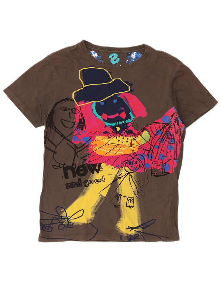 Desigual Mens Graphic T-Shirt Top Medium Khaki