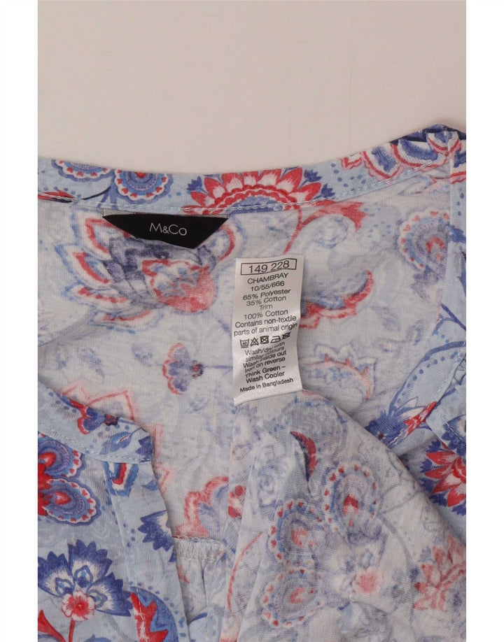 M&Co Womens Sleeveless Shirt Blouse UK 14 Large Blue Floral Polyester