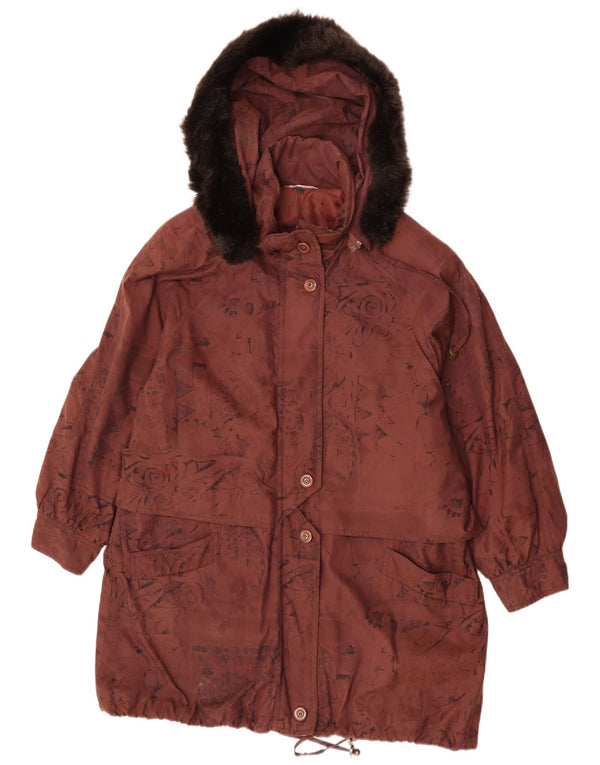 Vintage Womens Hooded Oversized Windbreaker Coat UK 16 Large Brown Floral