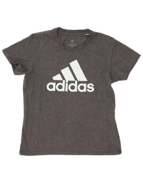 Adidas Womens Graphic T-Shirt Top UK 12/14 Medium Grey Flecked Cotton