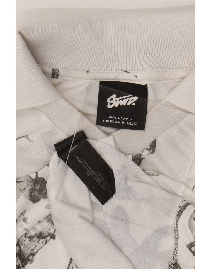 STWD Mens Abstract Pattern Graphic Polo Shirt Medium White Polyester