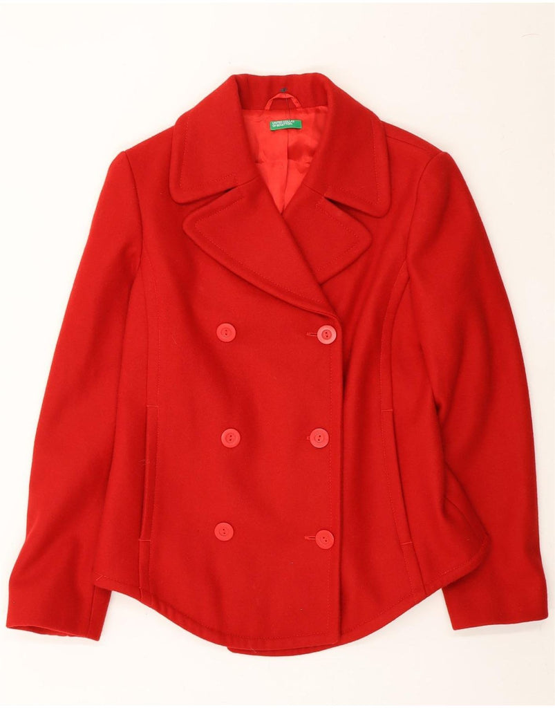BENETTON Womens Double Breasted Coat IT 44 Medium Red Wool Vintage Benetton and Second-Hand Benetton from Messina Hembry 