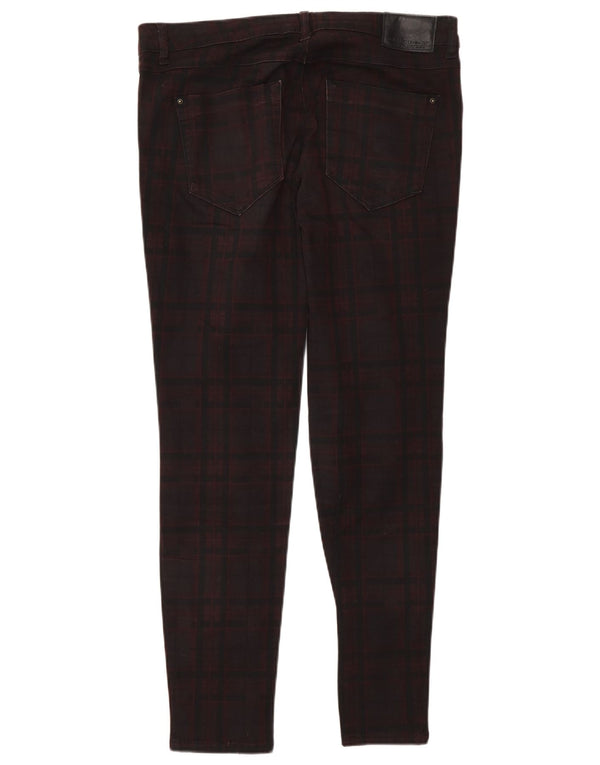Zara Womens Skinny Casual Trousers EU 42 Large W32 L28 Brown Check