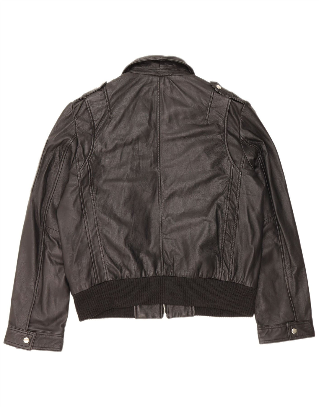 Vintage Womens Military Leather Jacket IT 54 3XL Black Leather