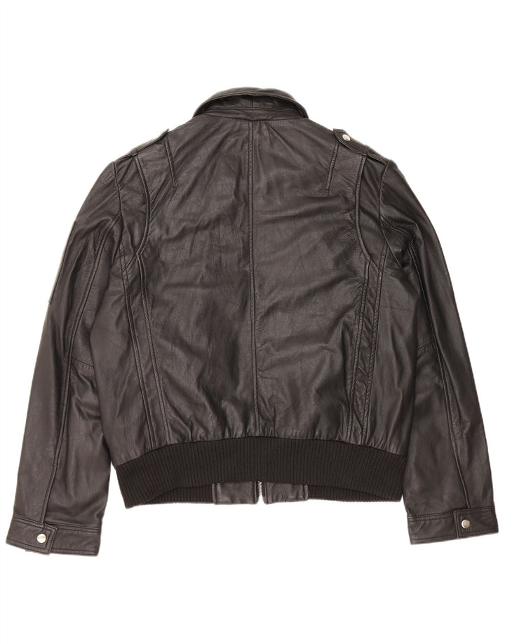 Vintage Womens Military Leather Jacket IT 54 3XL Black Leather