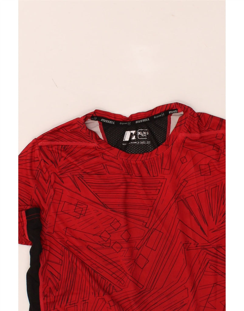 RUSSELL ATHLETIC Boys Graphic T-Shirt Top 14-15 Years XL  Red Geometric Vintage Russell Athletic and Second-Hand Russell Athletic from Messina Hembry 