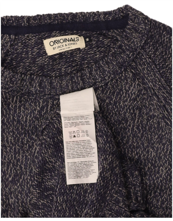 JACK & JONES Mens Boat Neck Jumper Sweater Medium Navy Blue Flecked