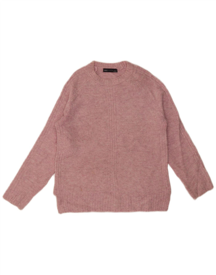 Marks & Spencer Womens Crew Neck Jumper Sweater Small Pink Flecked Acrylic