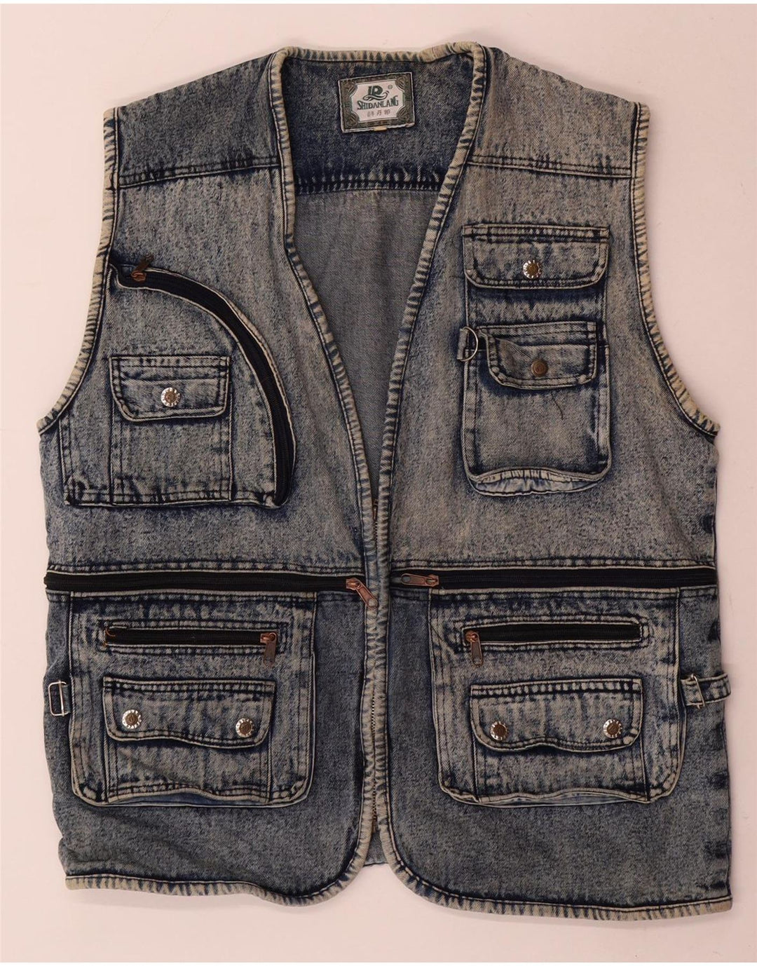 Vintage Mens Denim Gilet UK 40 Large Blue