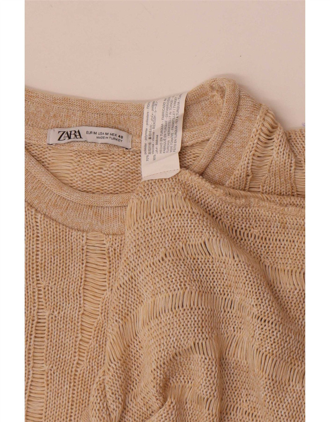Zara Mens Turtle Neck Jumper Sweater Medium Beige Flecked Polyester