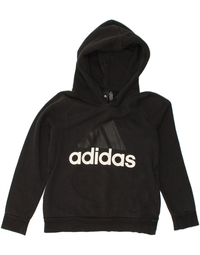 ADIDAS Womens Graphic Hoodie Jumper UK 12/14 Medium Black Cotton Vintage Adidas and Second-Hand Adidas from Messina Hembry 