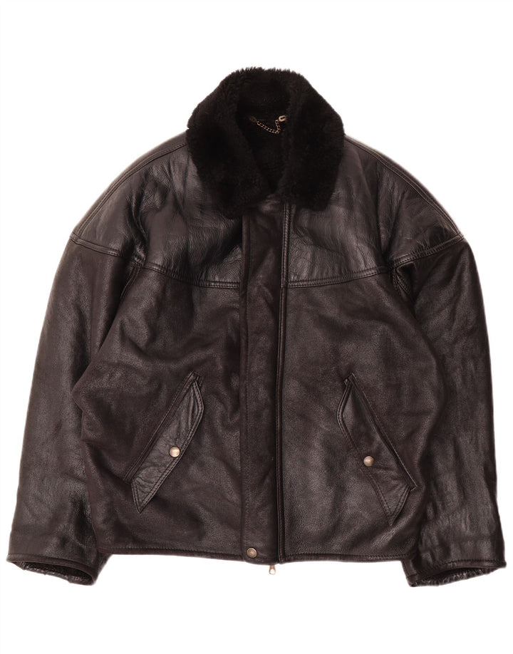 Vintage Mens Sherpa Leather Jacket IT 52 XL Black