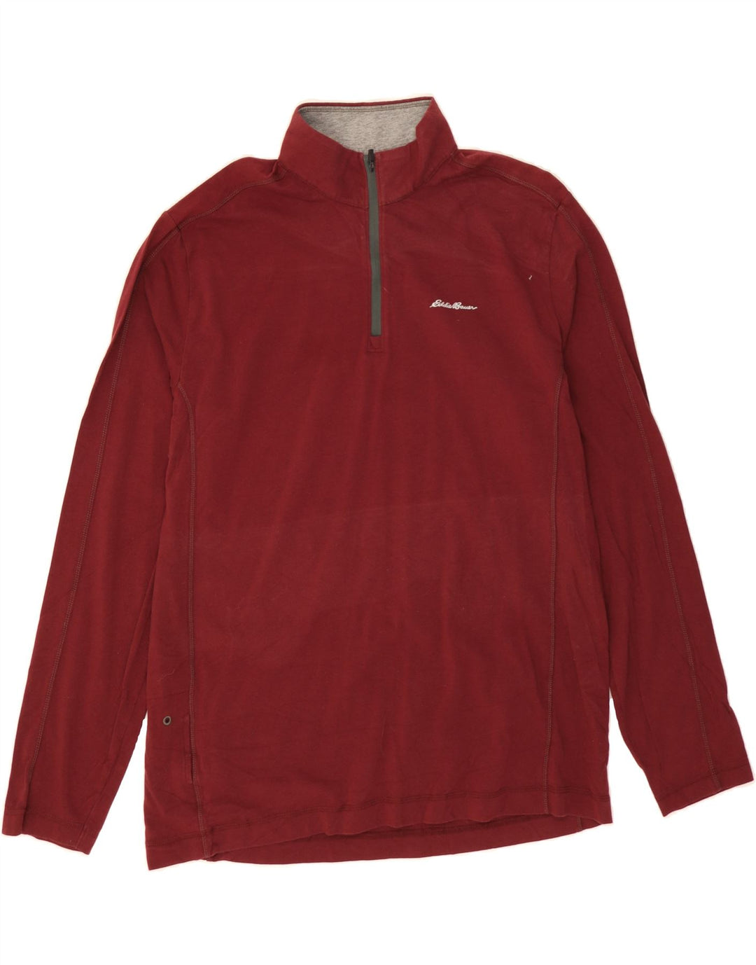 EDDIE BAUER Mens Zip Neck Sweatshirt Jumper Large Burgundy Cotton Vintage Eddie Bauer and Second-Hand Eddie Bauer from Messina Hembry 