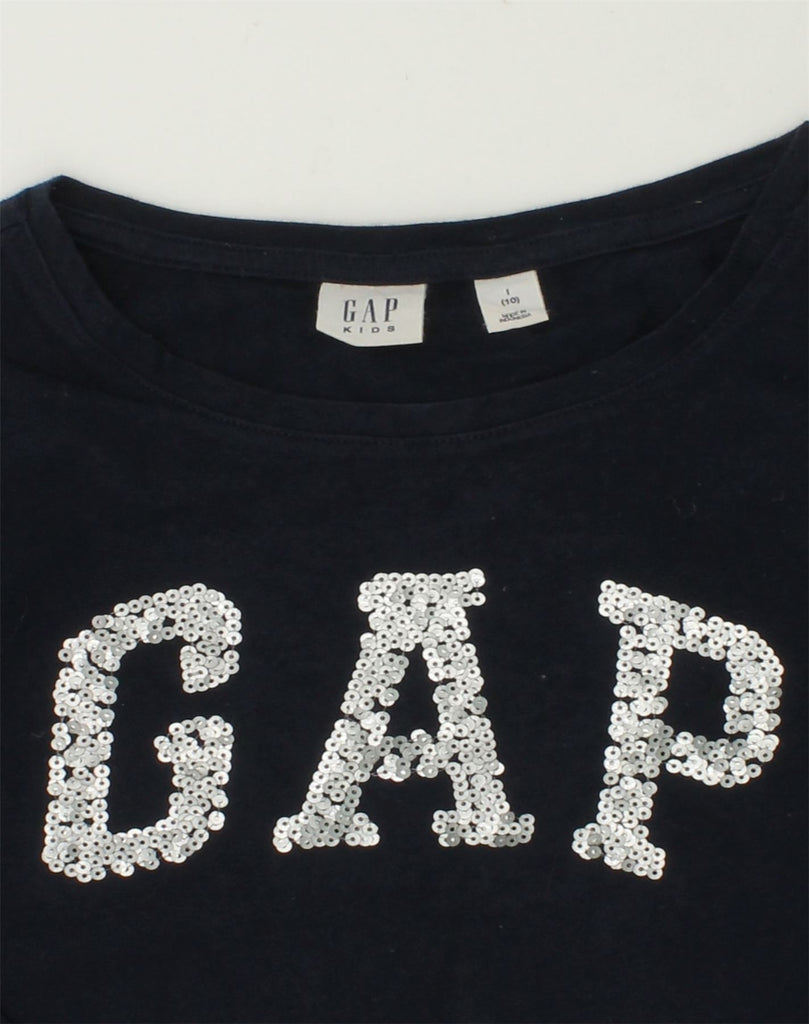 GAP Girls Graphic Top Long Sleeve 9-10 Years Navy Blue Cotton | Vintage Gap | Thrift | Second-Hand Gap | Used Clothing | Messina Hembry 