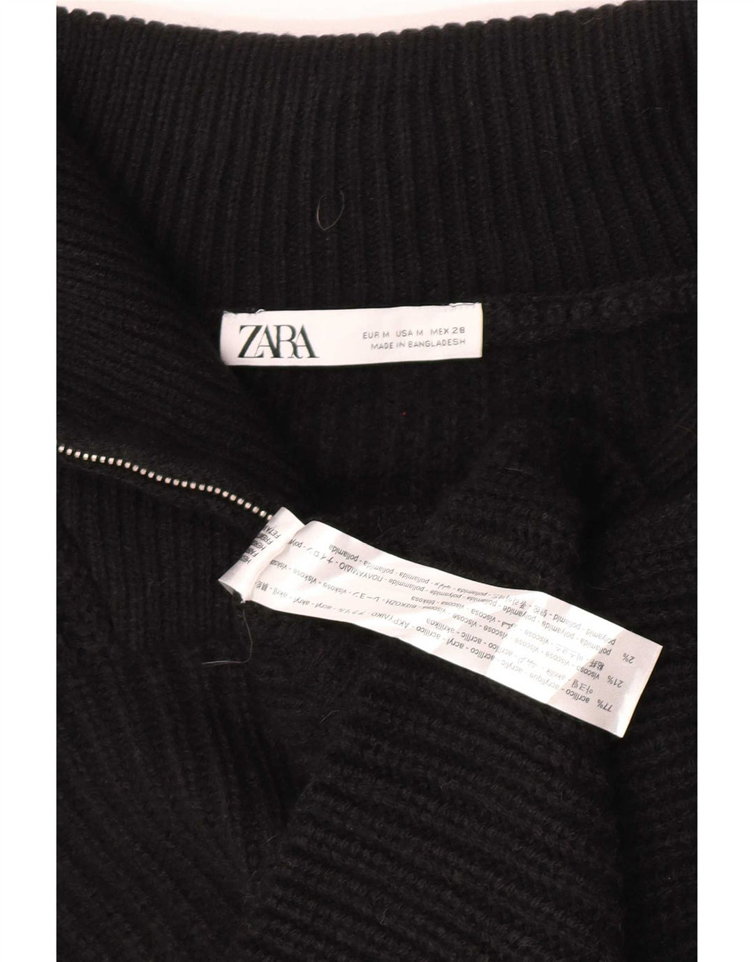 Zara Womens Oversized Crop Zip Neck Vest Tank Top UK 14 Medium Black